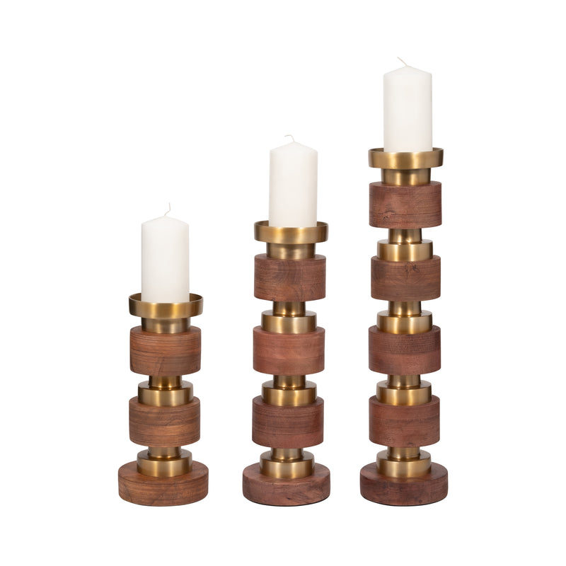 S/3 13/17/22" Hollis Wood Candle Sticks, Brown