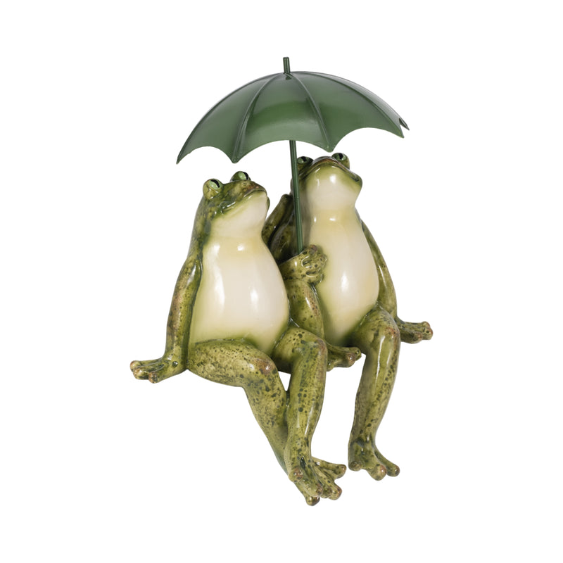 9" Sitting Frogs With Umbrella, Green