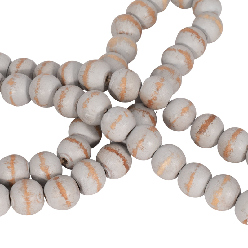 WOOD, 25" 1" DOUBLE BEAD GARLAND, ANTIQUE GRAY