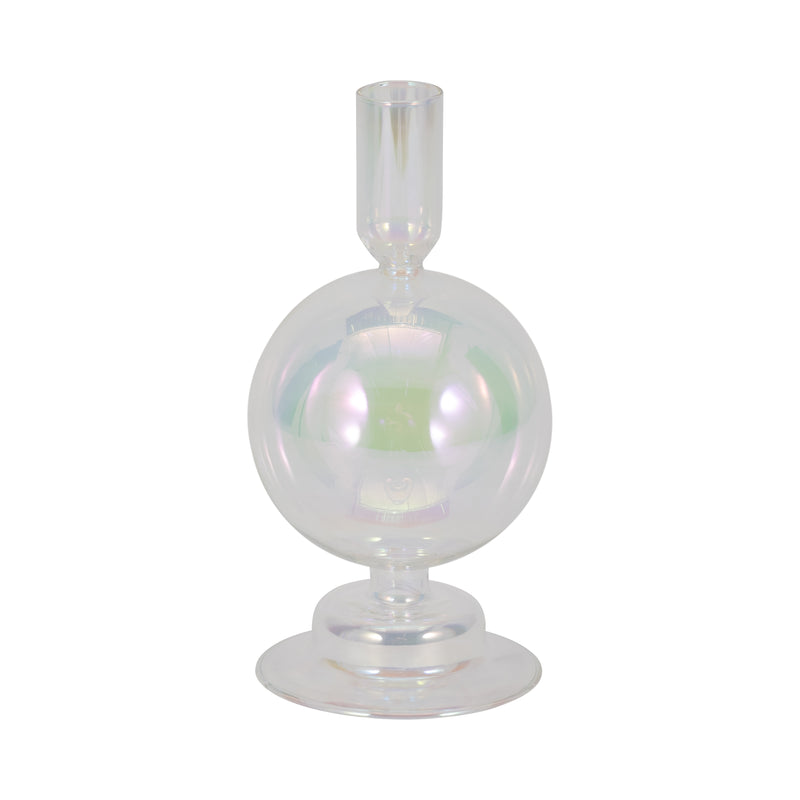 7" Glass Bubble Taper Candle Holder, Luster