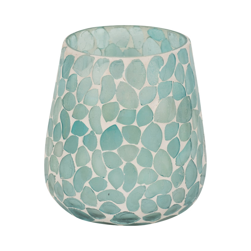 Glass, 5" 18 Oz Mosaic Scented Candle, Light Blue