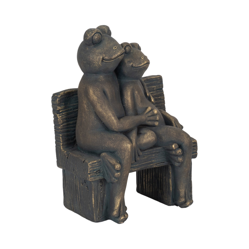 12" Cuddling Frogs On Bench, Bronze