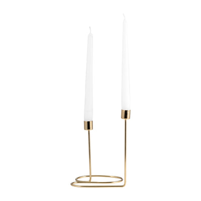 METAL, 8" DOUBLE SWIRL 2-TAPER CANDLEHOLDER, GOLD