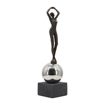 22" Augustine Female Statuary With Steel Sphere