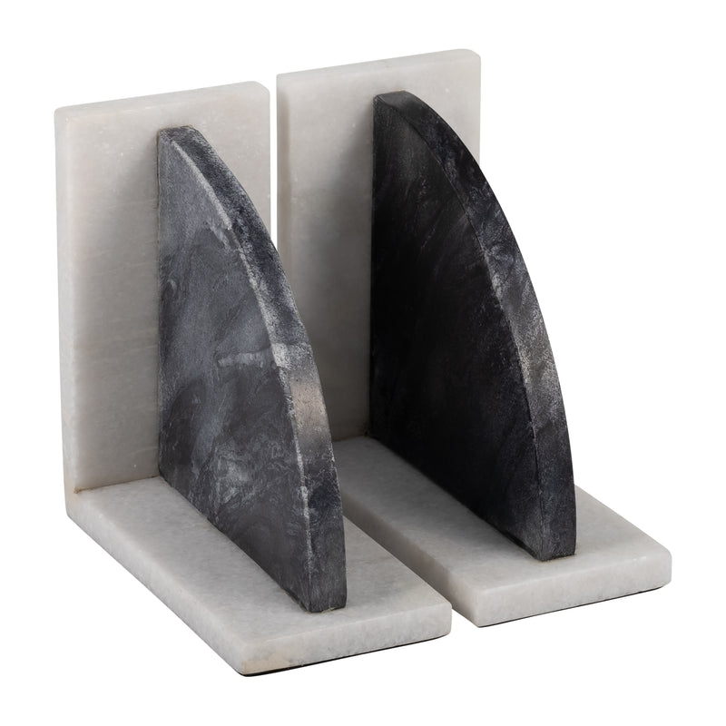 MARBLE,S/2 6"H,ROUNDED BOOKENDS,BLACK/WHITE