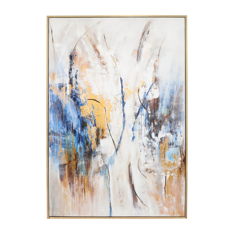 74X50  FRAMED HAND PAINTED ABSTRACT CANVAS, MULTI