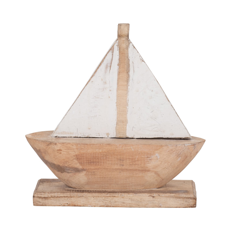 Wood, 11" Sailboat, Natural/white