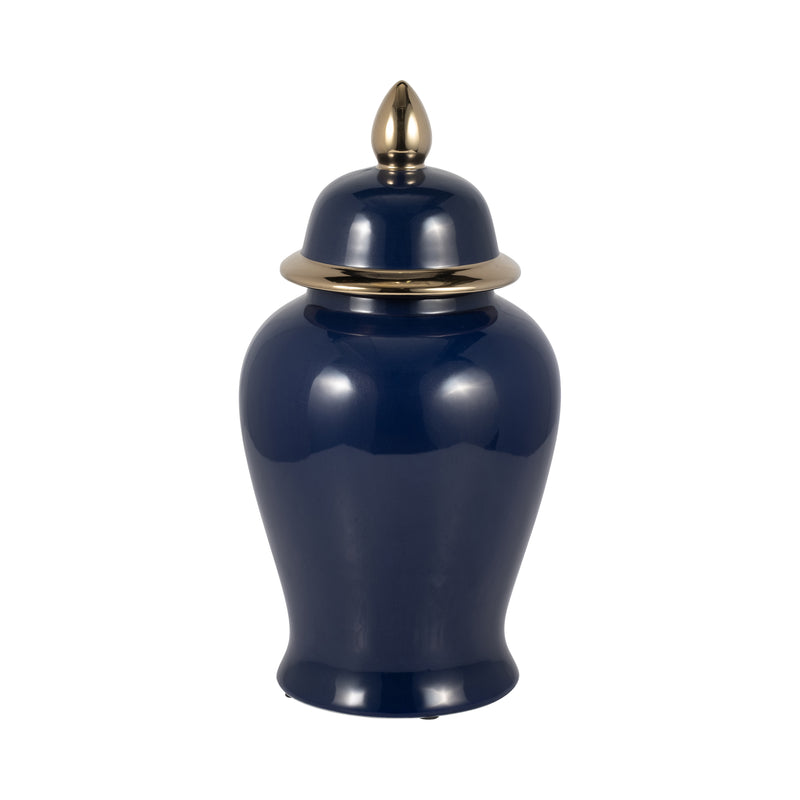 CER, 18" TEMPLE JAR, NAVY/GOLD