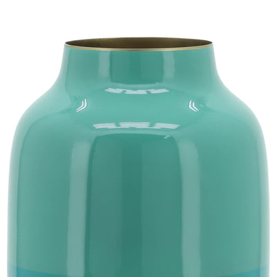 METAL 12" URN VASE, GREEN