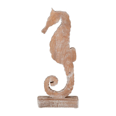 WOOD, 13"H SEAHORSE, RUSTIC WHITE