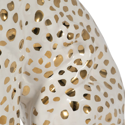 11" SITTING LEOPARD, WHITE/GOLD