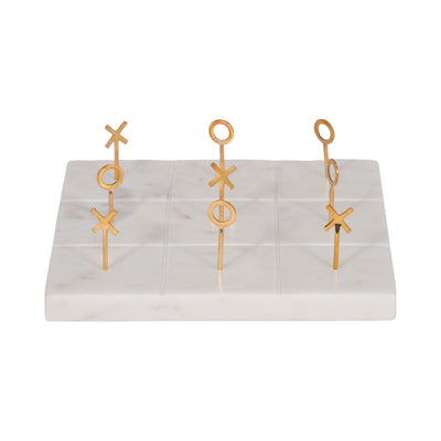 9" Marble Tic-tac-toe With Gold X & O, White/gold