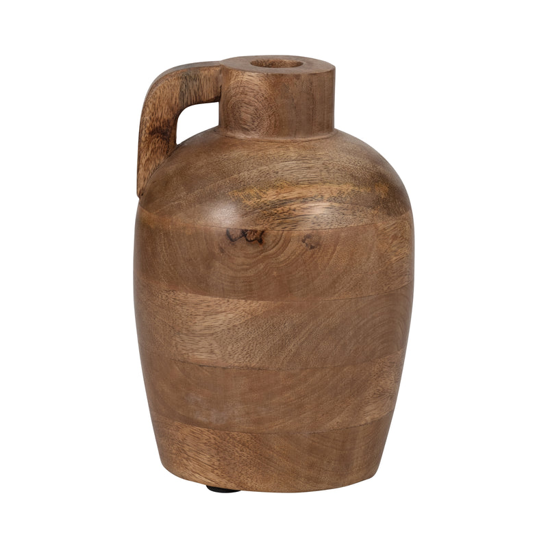 WOOD, 9" JUG VASE WITH HANDLE, NATURAL