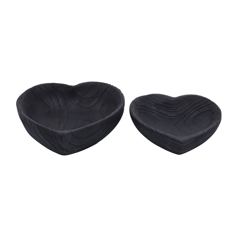 WOOD, S/2 9/10" HEART BOWLS, BLACK