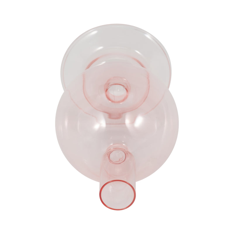 7" Glass Bubble Taper Candle Holder, Pink