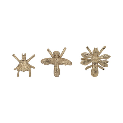 Metal, S/3 3/4/4" Assorted Bugs, Gold