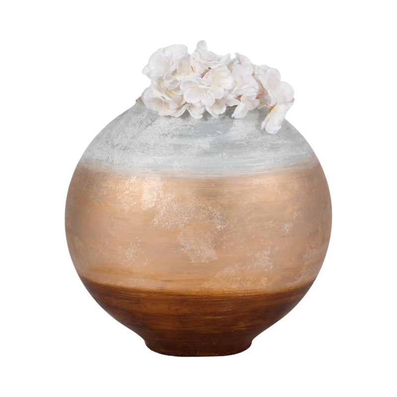 13" Gold Ombre Round Vase, White/gold