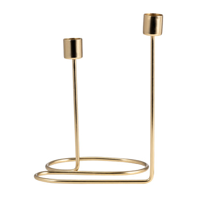 METAL, 8" DOUBLE SWIRL 2-TAPER CANDLEHOLDER, GOLD