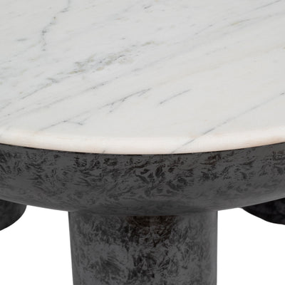 33" Chunky Leg Coffee Table Marble Top, White/blk