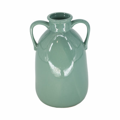 CER, 10"H EARED VASE, DARK SAGE