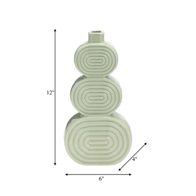 CER, 12" STACKED CIRCLES VASE, CUCUMBER