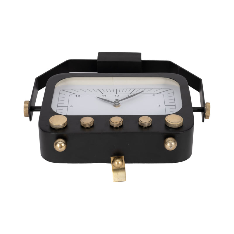 12" Footed Clock With Handle, Black/gold