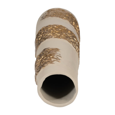 Glass, 22" Aluminum Wrapped Vase, White/gold