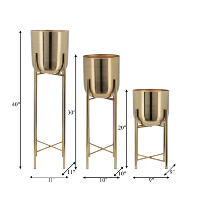 S/3 METAL PLANTERS ON STAND 40/30/20"H, GOLD