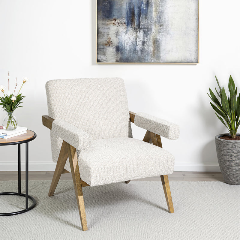 WOOD, SCANDINAVIAN ACCENT CHAIR, IVORY