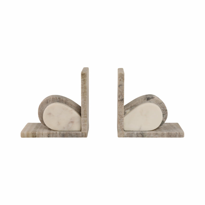 S/2 6" Eared Onyx & White Marble Bookends, Beige