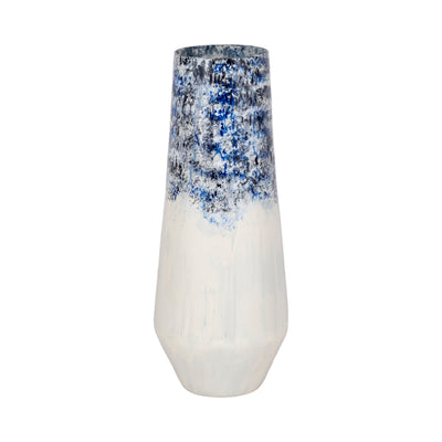 18" Tapered Bottom Vase Arctic Finish, White/blue