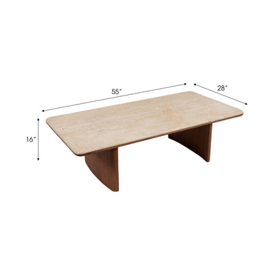 55X16" TRAVERTINE COFFEE TABLE, BROWN, KD