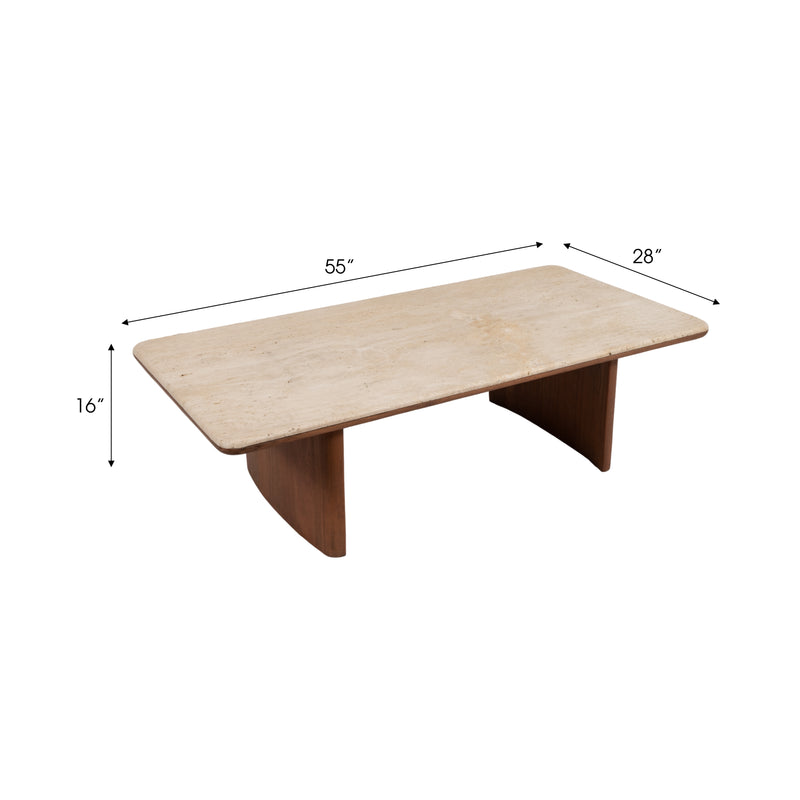 55X16" TRAVERTINE COFFEE TABLE, BROWN, KD