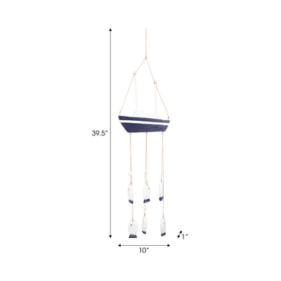 WOOD, 30" SAILBOAT W/ HANGING FISH, MULTI