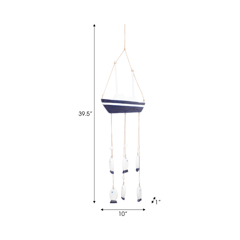 WOOD, 30" SAILBOAT W/ HANGING FISH, MULTI