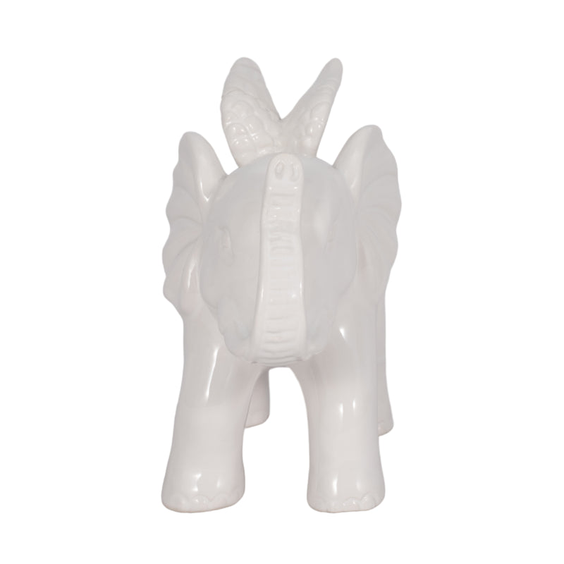 CERAMIC 7" ELEPHANT ANGEL FIGURINE, WHITE