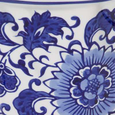 Cer, S/2 6/8" Chinoiserie Pot Planters, Blue/wht