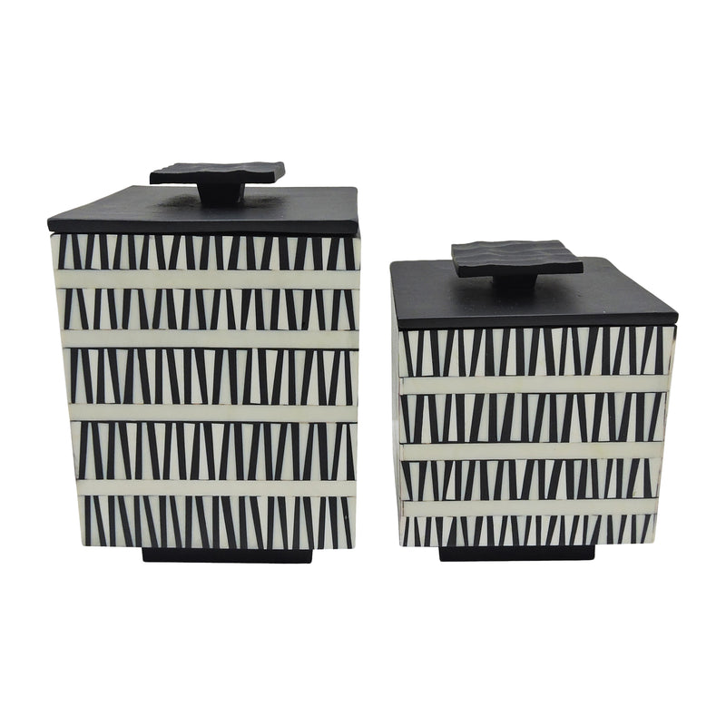 S/2 7/10" Gobiel Black & White Resin Boxes