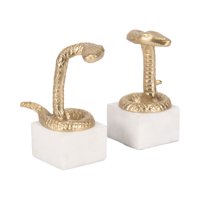 S/2 7" Snake Bookends, Gold