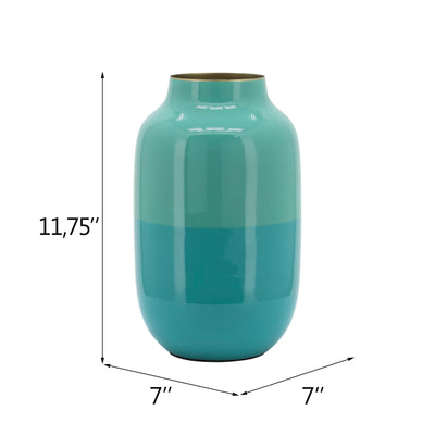 METAL 12" URN VASE, GREEN