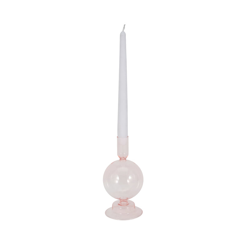 7" Glass Bubble Taper Candle Holder, Pink