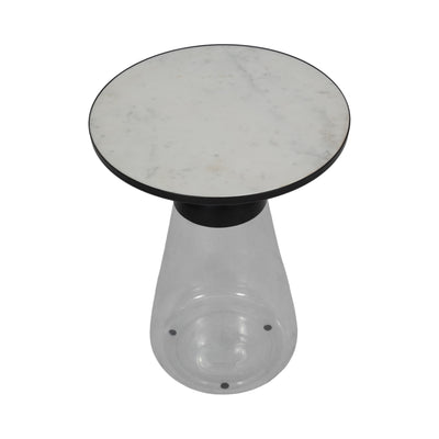 21" Glass Accent Table Marble Top, White/clear