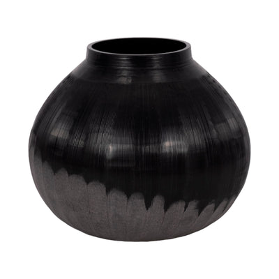 9" Etched Lines Rough Cut Bottom Vase, Black