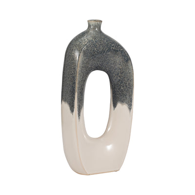 CER, 16" CURVY OPEN CUT-OUT VASE, BLUE/WHITE