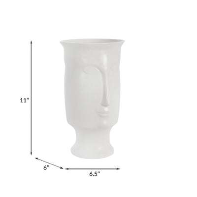 CERAMIC 11" FACE VASE W/BASE,WHITE