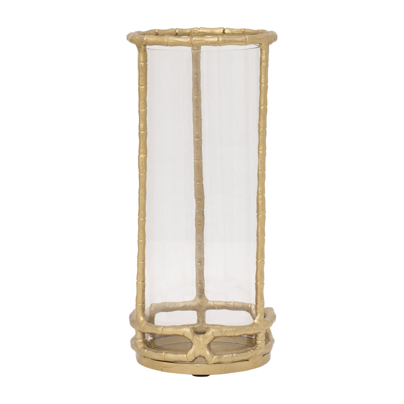 METAL, 13" HURRICANE HOLDER, GOLD