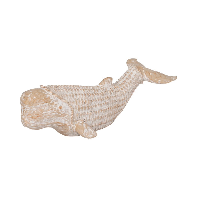 17" Resin Wicker Beluga Whale, White