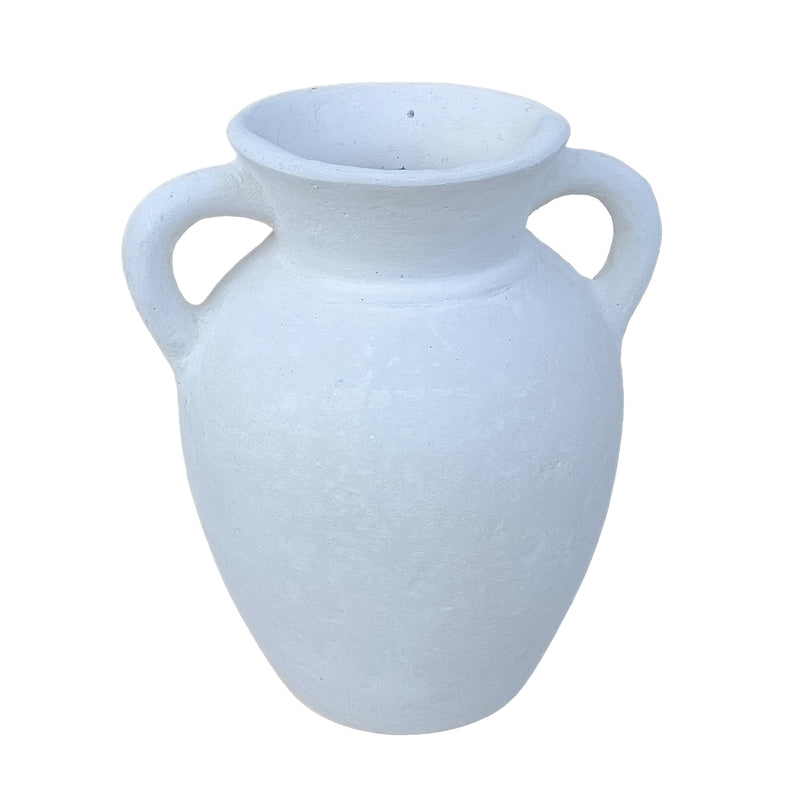 9" Vase With Handles, Paper Mache, White