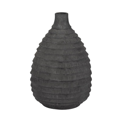 15" Faded Ribbed Bulbous Vase, Black