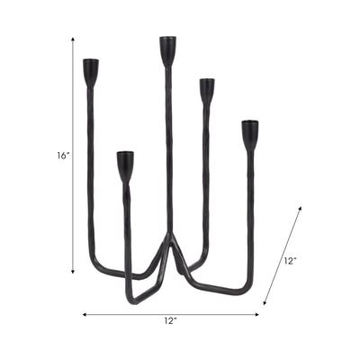 16" Forged 5-taper Candle Holder, Black